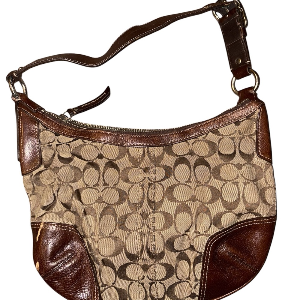 Coach Signature Jacquard & Brown Leather Bag with Silver Horsebit - Picture 4 of 4